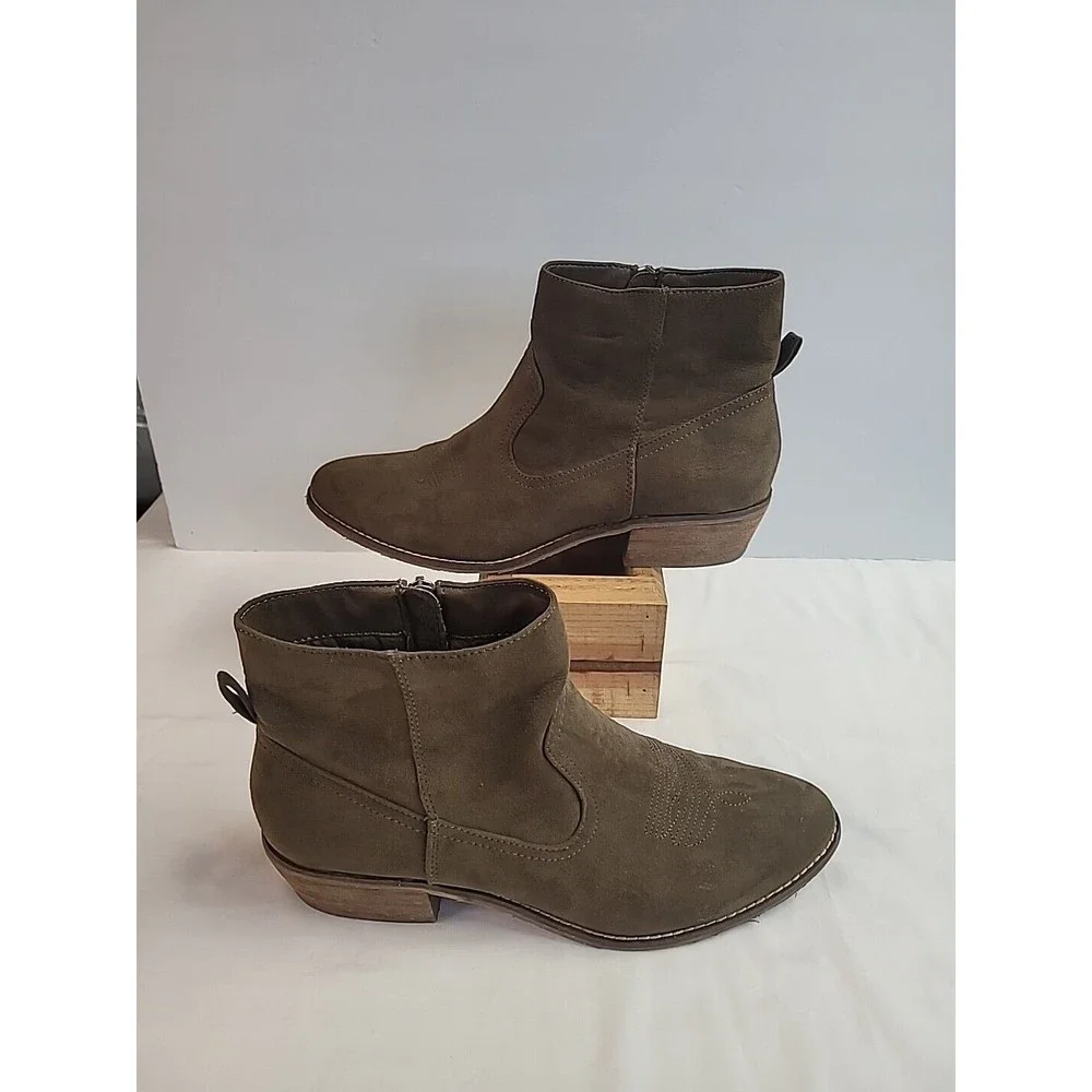 Dolce Vita Silma Western-inspired Brown Suede Ankle Bootie/Side Zip US 9.5 Women